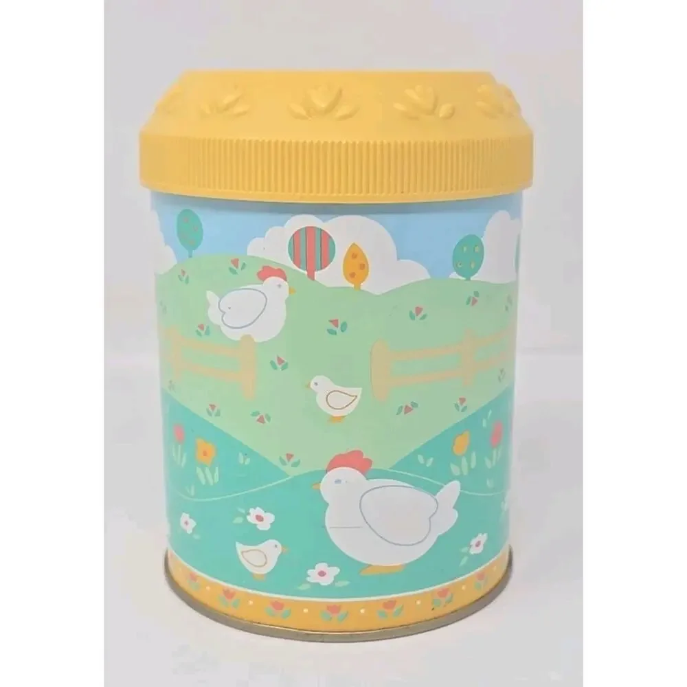 Vintage‎ Retro Metal Tin Chicken Plastic Lid Farm Avon Country Calico U306
